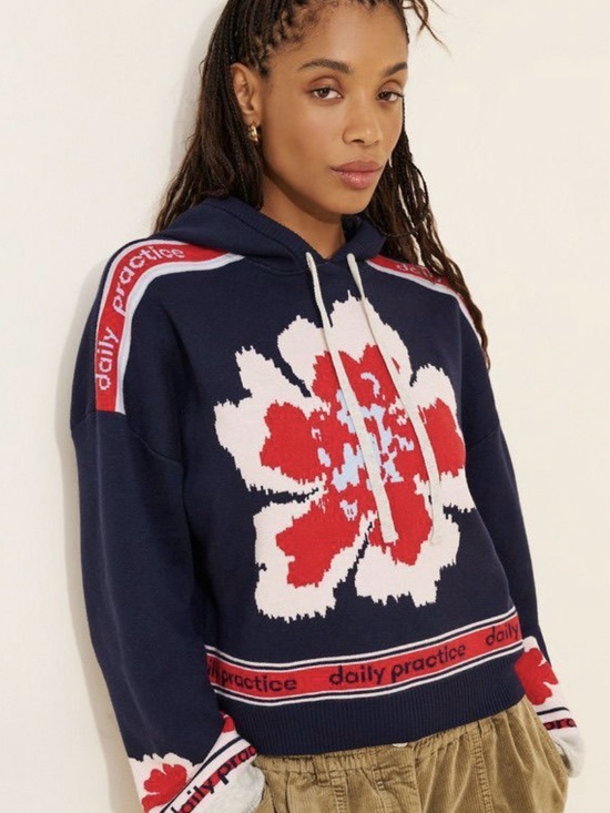 Daily Practice Tops - Daily Practice Hooded Graphic Varsity Sweater Top Anthropologie